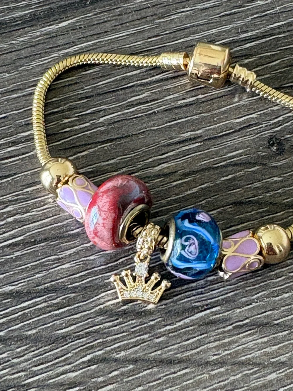 Princess Girl Bracelet Gold Color Crown Girly Charms